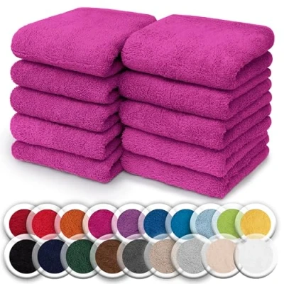 Afbeelding van NatureMark Set van 10 washandjes 100% katoen badstof afmetingen 30 x cm handdoeken in verpakking stuks, kleur: roze