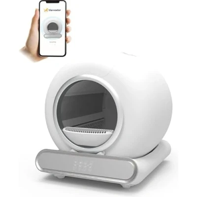 Afbeelding van Viervoeter Kattenbak zelfreinigend NIEUW MODEL 2024 Automatische Bedienen via App 65L incl matje en 3 rollen opvangzakjes
