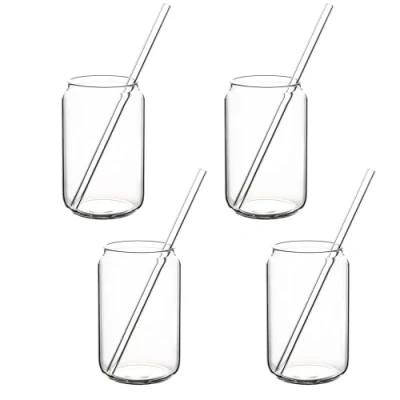 Afbeelding van Hanseküche Drinkglazenset met glazen rietje, 4 x 450 ml, perfect voor ijskoffie, water en cocktails, longdrinkglazen, ijskoffie koffieglazen, Iced Coffee Matcha glas, ml