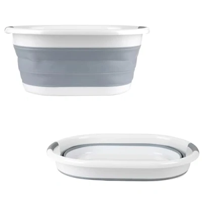Afbeelding van Beldray LA034816 Sterke ovale opvouwbare wasmand met duurzame kunststof handgrepen, inhoud 37 liter, grijs, lichtgewicht, perfect voor eenvoudige opslag,