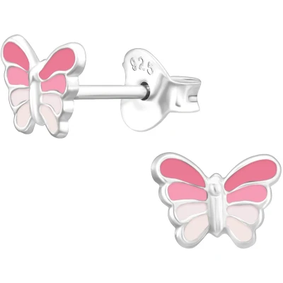 Afbeelding van JoyS Zilveren vlinder oorbellen 7 x 6 mm roze kinderoorbellen
