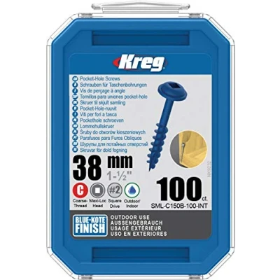 Afbeelding van Kreg 100 Blue Kote schroeven 8 x 38 mm dikke schroefdraad Maxi Loc vierkant