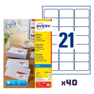 Afbeelding van Avery J8160 40 adresetiketten 63,5 x 38,1 mm (840 stuks)
