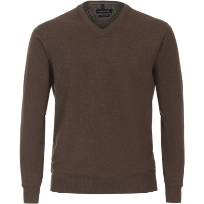 Afbeelding van Casa Moda Pullover V Hals Bruin maat XL Heren met Regular fit Pasvorm Katoen Suitable Herenkleding