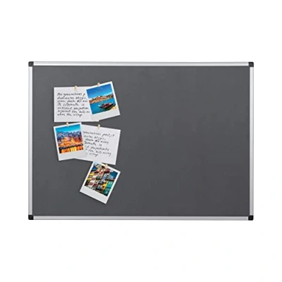Afbeelding van Bi Office Maya Prikbord, Vilten Memobord Grijs, Geanodiseerd Aluminium Omlijsting, 90x60 cm