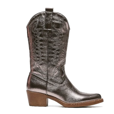 Afbeelding van Smile Favorites® Dames Cowboylaarzen met Hak Grijs Imitatieleer Maat Size : 37 Gun Metallic