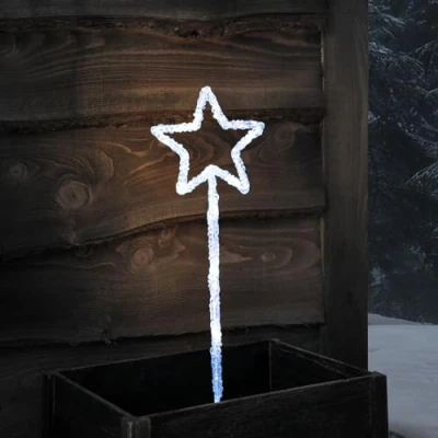Afbeelding van Lights4fun Outdoor Kerst Acryl Ster Staak Licht 12 Witte LEDs Batterij Werkt met Timer 43cm