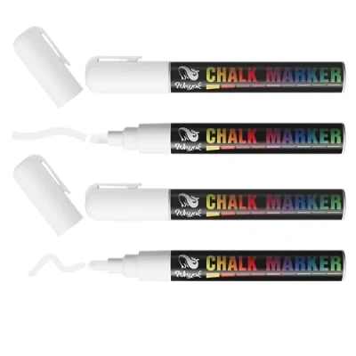 Afbeelding van WISYOK Krijtstift wit, 4 krijtstiften, whiteboardstiften, flipchartstiften, foliestift, in water oplosbaar, krijtstiften voor schoolbord, afwasbaar, whiteboardmarker, 6 mm omkeerbare punt