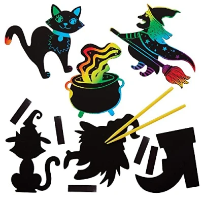 Afbeelding van Baker Ross FX179 Heks Kras Kunst Magneten Pak van 12, Halloweendecoraties, Knutselpakketten voor Kinderen, Zakjesvullers Halloween