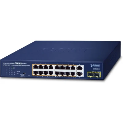 Afbeelding van PLANET 16 Port GE 802.3at + 2 1000X SFP