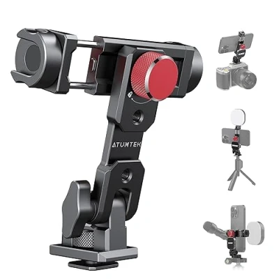 Afbeelding van ATUMTEK Metalen Smartphone statiefadapter, Statief Telefoonhouder met 3 Koude pads en Arca poort, 360 Rotatie Kantelhoek, Eenvoudig te Monteren op Statief, Camera, Balhoofd