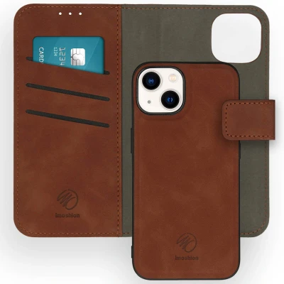 Afbeelding van Apple iPhone 14 Hoesje Kunstleder iMoshion Bookcase/2 in 1 Case Bruin Telefoonhoesje