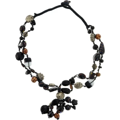 Afbeelding van Behave Zwarte ketting met glas en keramieke kralen