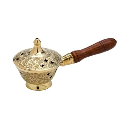 Afbeelding van NKlaus Wierookbrander met Houten Handvat Massief Messing Goud Handgemaakte Decoratie Esoterisch 7538