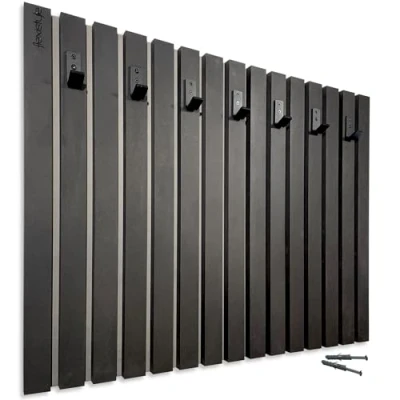 Afbeelding van Flexistyle Wandgarderobe, kleerhanger, eikenhouten lamellen, zwart, 4 afmetingen, 80x60cm_zwart