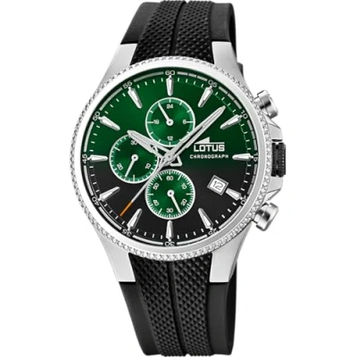 Afbeelding van LOTUS Herenhorloge 18621/A Chrono behuizing van roestvrij staal 316L, zilverkleurig, rubberen armband, Groen