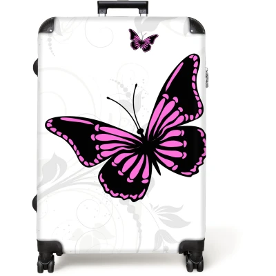 Afbeelding van NoBoringSuitcases.com® Koffer groot Reiskoffer lichtgewicht Vlinder Planten Roze Wit Rolkoffer met 4 wielen Grote trolley XL 98 liter bagage