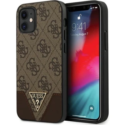Afbeelding van iPhone 12 Mini Backcase hoesje Guess Effen Bruin Kunstleer