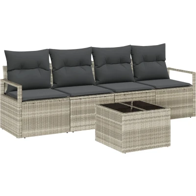 Afbeelding van vidaXL 5 delig tuinbankstel met kussens lichtgrijs poly rattan