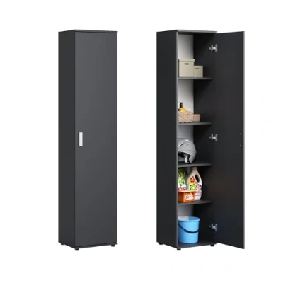 Afbeelding van Home Collective Smalle, multifunctionele kast, 40 cm breed met 1 deur en 4 planken, universele kast voor thuis, hal, kantoor of slaapkamer, x 35 184 (b d h), antraciet