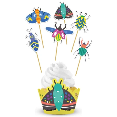 Afbeelding van Folat 62814 Buzzing Bugs voor kinderverjaardag, bosdieren, cupcake, decoratieset, 12 stuks, papier, meerkleurig