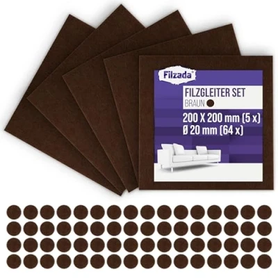 Afbeelding van Filzada® viltglijders zelfklevend set (5x 200x200 mm + 64 Ø 20 mm) bruin professionele meubelglijders vilt met ideale kleefkracht