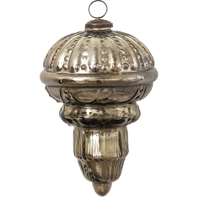 Afbeelding van Clayre &amp; Eef Kerstbal XL Ø 14 cm Bruin Zilverkleurig Glas Kerstdecoratie