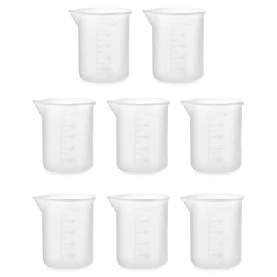 Afbeelding van QWORK 8 delige siliconen maatbekers, 100 ml bekers voor hars, epoxyhars, doe het zelf ambachten, gietvormen, harsen, keuken