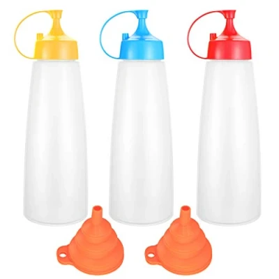 Afbeelding van 3 Knijpflessen met schroefdop, 500 Ml Ahornsiroop Dosering, Ketchup Dispenser, Kunststof Knijpfles voor Mayo, Hete Saus, Mosterd, Olijfolie, Inclusief Trechter