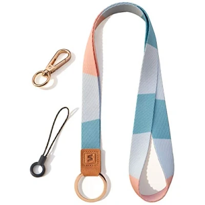 Afbeelding van SENLLY Nekriem Sleutelkoord Nekkoord Lanyard Strap met Echt Leer en Metalen Ring, voor Sleutel, Sleutelhanger Houder, ID Card Badgehouder, Mobiele Telefoon