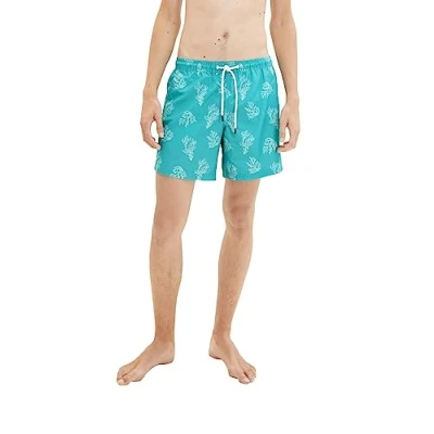 Afbeelding van TOM Tailor Denim MIT Alloverprint Zwemshorts, Heren, Maat: Medium, Green white big coral print