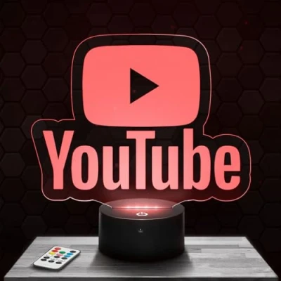 Afbeelding van nachtlampje, touch lamp, YouTube logo, 3D ledlamp, illusie, cadeau idee, Kerstmis, verjaardag, jongens en meisjes, nachtlamp kinderkamer of volwassenen