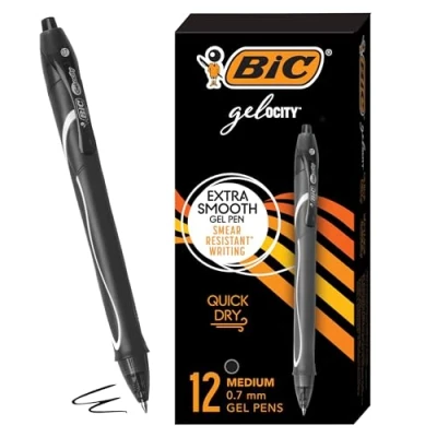 Afbeelding van BIC Gel ocity Quick Dry Retractable Pen, Medium Point (0.7mm), Black, 12 Count