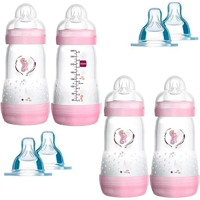 Afbeelding van MAM Anti Colic fles 260 ml 4 pack girl incl. 8 spenen // maat 1 &amp; 2 vanaf de geboorte