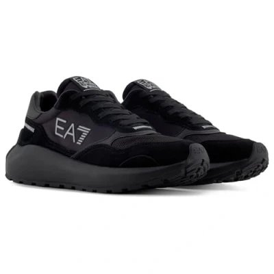 Afbeelding van EA7 Emporio Armani Wader Unisex Sneakers laag, Maat: 42, Triple black/silver Leer en textiel