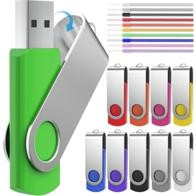 Afbeelding van 10 pack 32 GB Geheugensticks USB flashdrive Draaibare 32GB 2.0 stick Multicolor Draagbare Multipack pendrives FEBNISCTE Value Pendrive Data opslag Jump Drive Met Lanyards