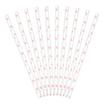 Afbeelding van Partydeco Rietjes Hartjes Wit/Roze (10 stuks)