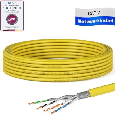 Afbeelding van HB DIGITAL 10 m CAT.7 Netwerkkabel, LAN kabel, installatiekabel, AWG 23 puur koper S/FTP PiMF LSZH, halogeenvrij, RoHS compliant, Ethernet datakabel, PoE, Gbit/s, GHMT