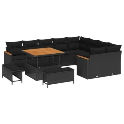 Afbeelding van vidaXL Tuinbank Set met kussen 12 pcs Zwart Poly rattan