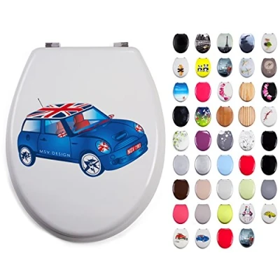 Afbeelding van MSV WC bril toiletdeksel MDF houten kern &quot;Mini&quot; scharnieren van roestvrij staal hoogwaardige en stabiele kwaliteit