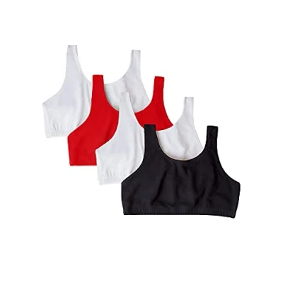 Afbeelding van Fruit of the Loom Tankstyle Cotton Bra Sportbeha, ondoorzichtig (verpakking van 4 stuks), zwart/wit/wit/rood, verpakking stuks, 42