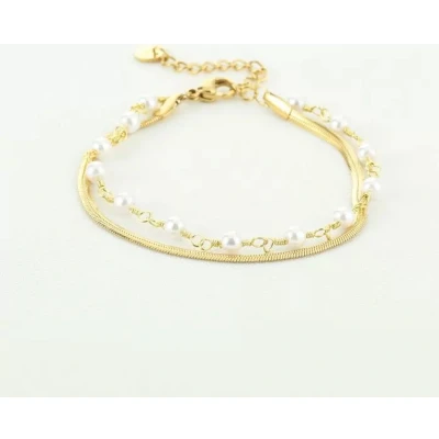 Afbeelding van Bijoutheek Armband (Sieraad) Glad En Parels Goud