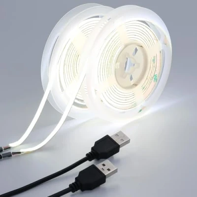Afbeelding van GOMING 5V 5mm Breed COB USB LED Strip Koel Wit 6000K voeding 4M(2X2M) 400LEDs/M CRI 93+ Uniforme Emissie Flexibel IP20 Niet Waterdicht Tape Zelfklevend voor DIY Home Decor