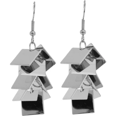 Afbeelding van Behave Oorbellen hangers vierkantjes zilver kleur