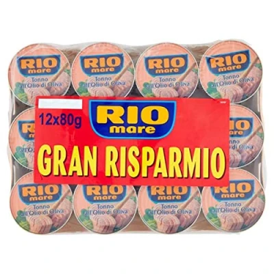 Afbeelding van Rio Mare: Set van 12 blikjes tonijnvis in olijfolie, geelvintonijn kwaliteitspakket 12, 80g (2,82oz) elk 960g (33,86oz) totaal