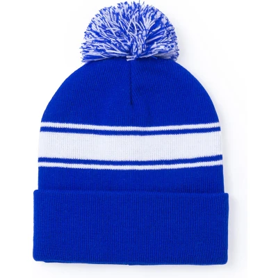 Afbeelding van Muts met pompon Beanie Winter Wintersport Heren Dames Acryl blauw One size