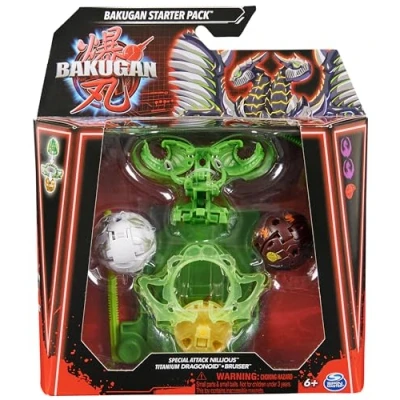 Afbeelding van Bakugan Starter 3 Pack met Special Attack Nillious x Titanium Dragonoid Bruiser actiefiguren en ruilkaarten Tol