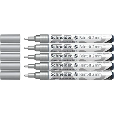 Afbeelding van Schneider 061 Chrommarker 2,0 mm (sterk gepigmenteerde inkt met speelgeleffect, geschikt voor vele ondergronden), 5 stuks, chroom