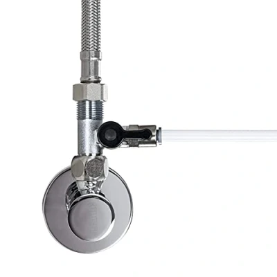 Afbeelding van Afsluitkraan, afsluitventieladapter, T stuk, verschillende maten voor het aansluiten van waterfilter, omgekeerde osmose, zijde by side koelkasten, koffiezetapparaat, afmetingen: (3/8 AG x 1/4 QC 3/8