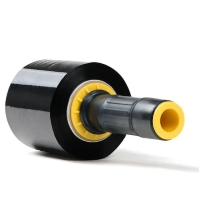 Afbeelding van RAGO® stretchfolie, 1 stuks, mini rollen, 300 m, 450 g, met afroller/handdispenser, zwarte folie voor meubels, palletfolie, handfolie, wikkelfolie (9,5 x 9,5 24 cm), m lengte
